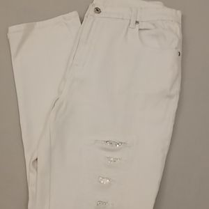 DG2 Silver Sequin White Skinny Stretch Jeans